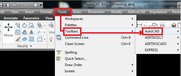 Ativa toolbars no AutoCAD