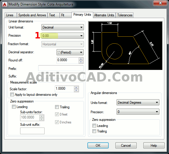 Configura unidades de medida da cota