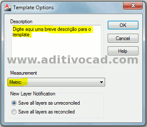 Opções template AutoCAD