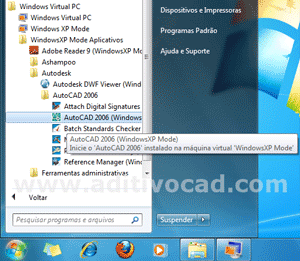 Atalhos dos programas instalados no XP Mode ficam disponíveis no menu de programas do Windows 7