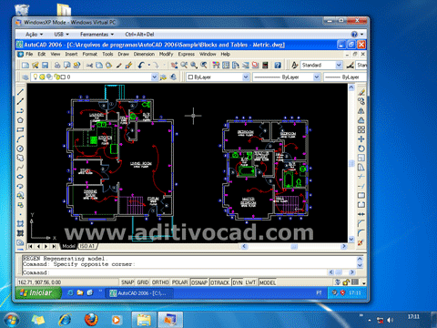Exemplo do AutoCAD 2006 executando no Windows 7 através do XP Mode