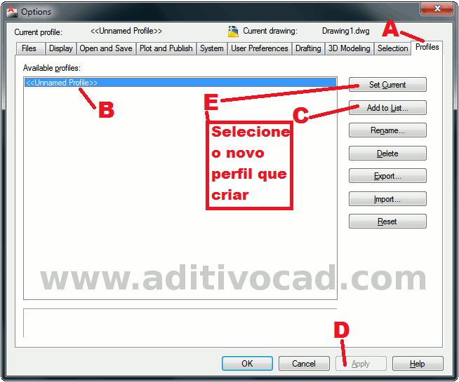 Como Criar um perfil no AutoCAD