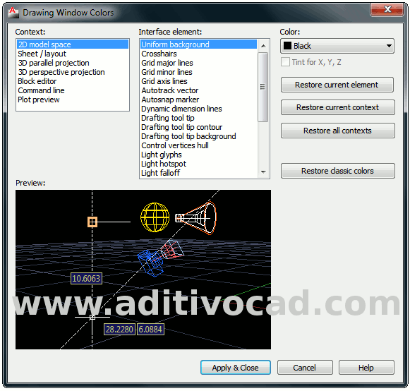 Alteração da tela do AutoCAD