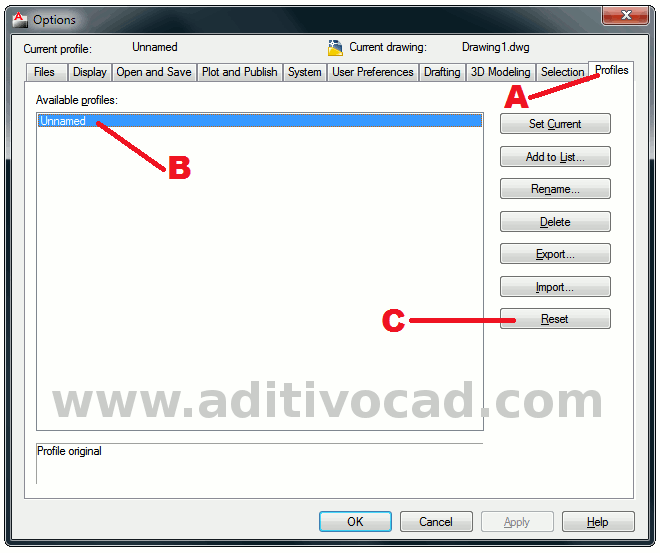 Como resetar o profile do AutoCAD