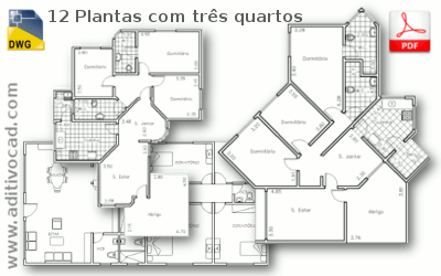 Plantas Arquitetura 3 Quartos Dwg E Pdf Download Aditivocad Com