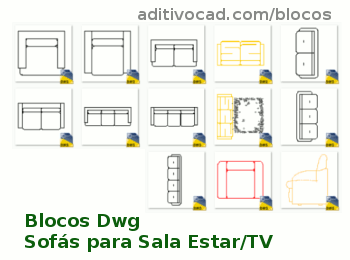 Conjunto de sofás DWG ✓ Faça o download do modelo de blocos do AutoCAD.