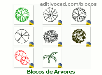 Blocos com árvores em vista., - Detalhes do Bloco DWG