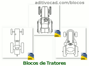 Trator agrícola em vistas., - Detalhes do Bloco DWG